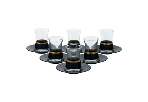 Bricard - Lines - 12-Delig - Zwart/Goud - Theeglazen