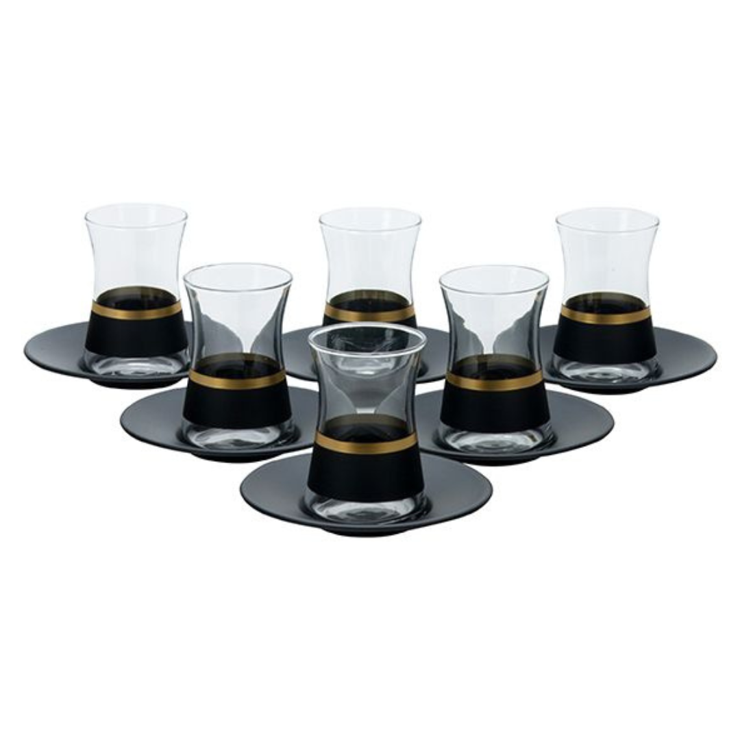 Bricard - Lines - 12 -Delig - Zwart/Goud - Theeglazen