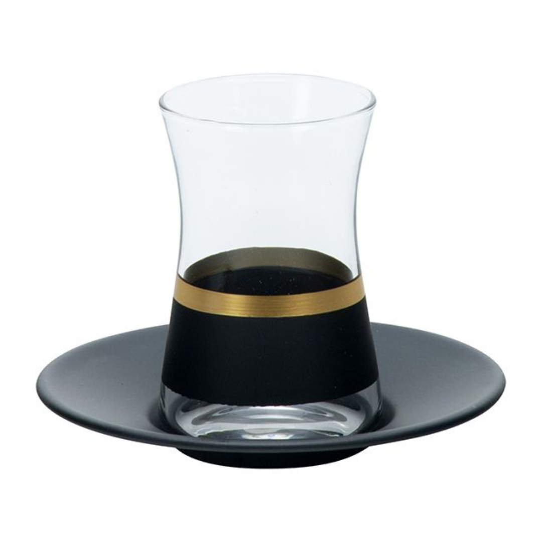 Bricard - Lines - 12 -Delig - Zwart/Goud - Theeglazen