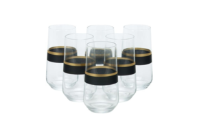 Bricard - Lines - 6-Delig - Zwart/Goud - Longdrinkglazen