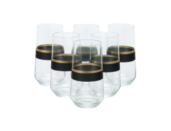 Bricard - Lines - 6-Delig - Zwart/Goud - Longdrinkglazen