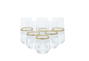 Bricard - Lines - 6-Delig - Wit/Goud - Longdrinkglazen