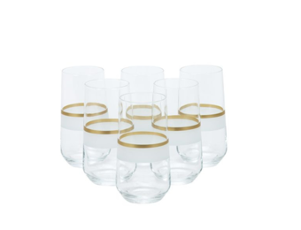 Bricard - Lines - 6-Delig - Wit/Goud - Longdrinkglazen