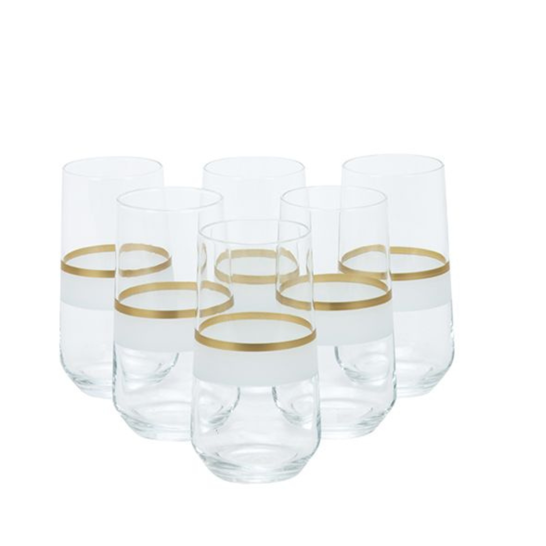 Bricard - Lines - 6-Delig - Wit/Goud - Longdrinkglazen
