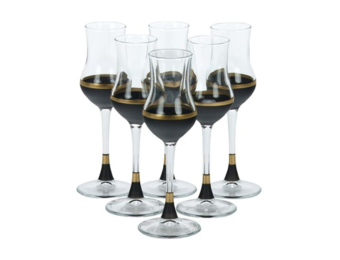 Bricard - Lines - 6-Delig - Zwart/Goud - Likeurglazen
