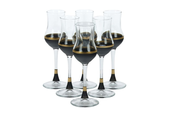 Bricard - Lines - 6-Delig - Zwart/Goud - Likeurglazen