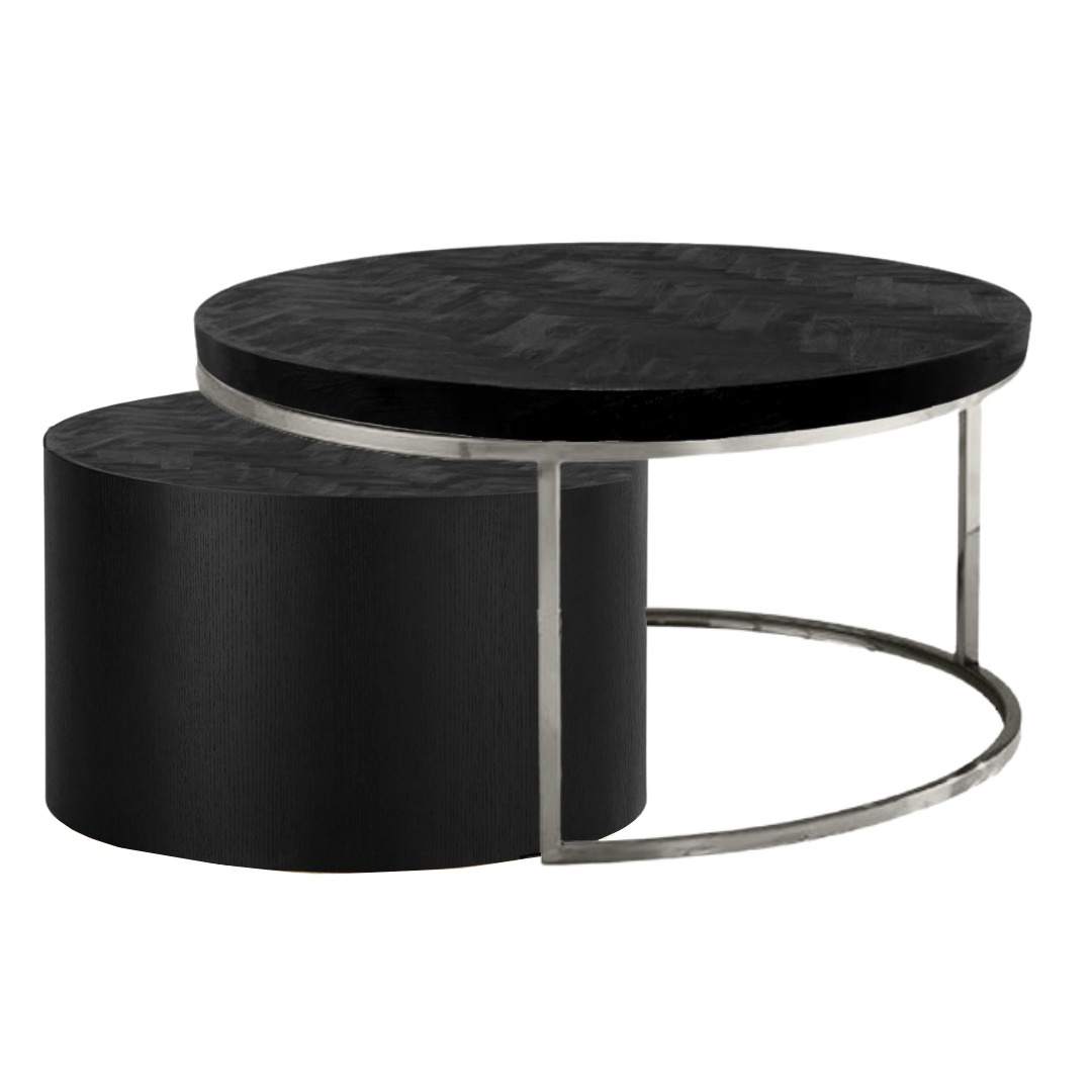 Salontafel Black Bonito - Visgraat - Zilver - Set van 2 - Cilinder