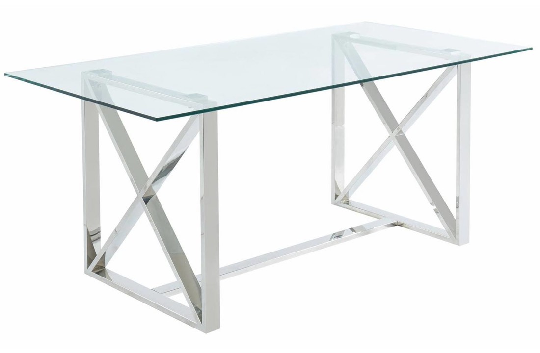Eettafel Cross Transparant Glas - 160 cm - Zilver