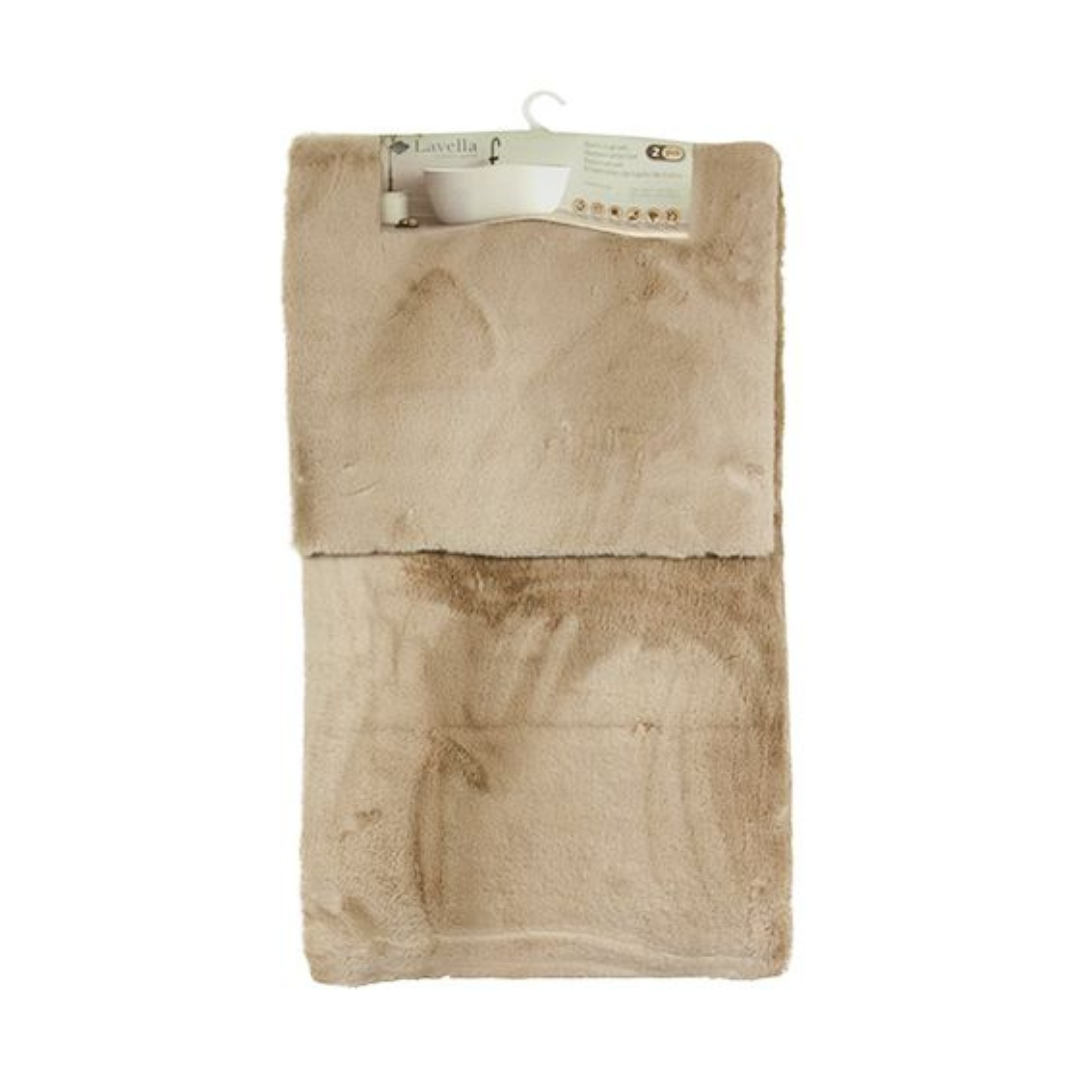 Fluffy - Zacht - Badmat Set - Beige - 2-Delig
