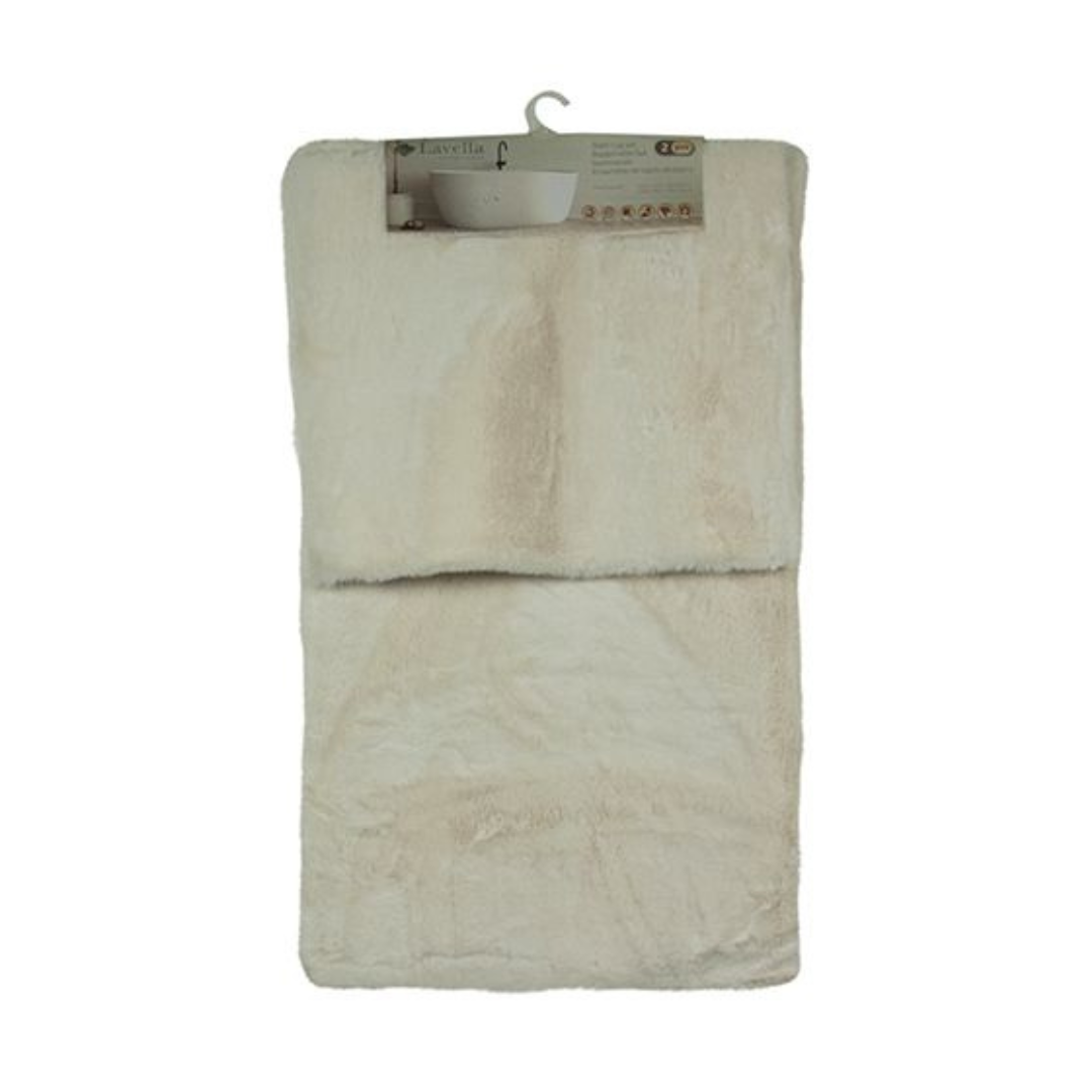 Fluffy - Zacht - Badmat Set - Cremé - 2-Delig