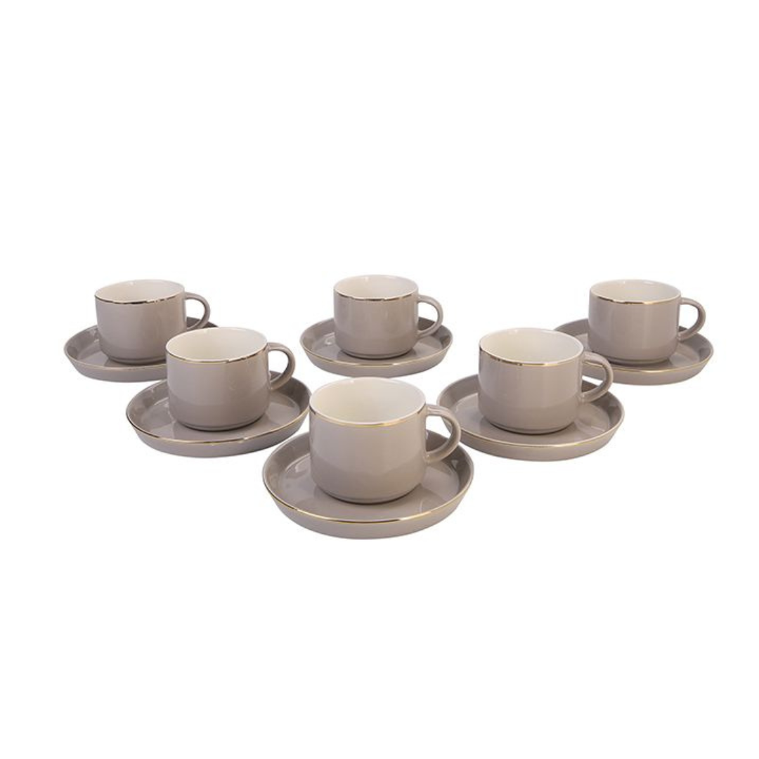 Bricard - Lunel - Koffieset - Taupe / Goud 12- delig