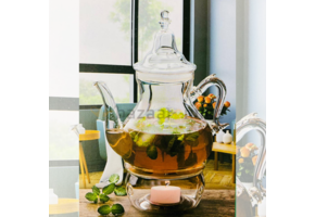 Theepot glas 1.1 liter - met theelichthouder- hittebestendig