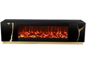 TV-Meubel Venus Spiegel Glas Zwart / Goud incl. sfeerhaard