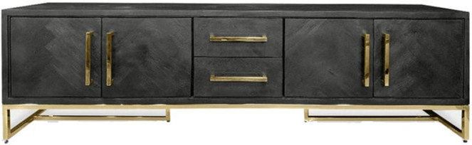 TV-Meubel Black Bonito - visgraat look - Goud - 180x40x55cm