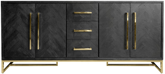 Dressoir Black Bonito - visgraat look - 200x40x85cm - Goud
