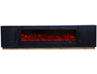 TV-Meubel Black Bonito incl. Sfeerhaard Goud - visgraat look - 200x40x55cm