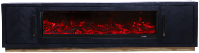 TV-Meubel Black Bonito incl. Sfeerhaard Goud - visgraat look - 200x40x55cm
