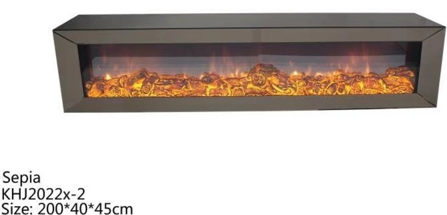 Tv-meubel Dubai Spiegelglas - Sepia glas - incl. elektrische sfeerhaard