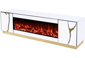 TV-Meubel Venus Spiegel Glas Wit / Goud incl. sfeerhaard
