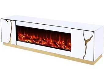 TV-Meubel Venus Spiegel Glas Wit / Goud incl. sfeerhaard