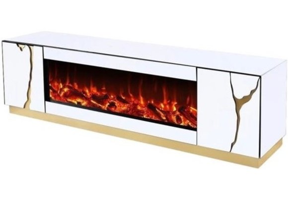 TV-Meubel Venus Spiegel Glas Wit / Goud incl. sfeerhaard
