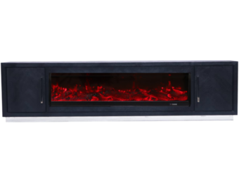 TV-Meubel Black Bonito incl. Sfeerhaard Zilver - visgraat look - 200x40x55cm