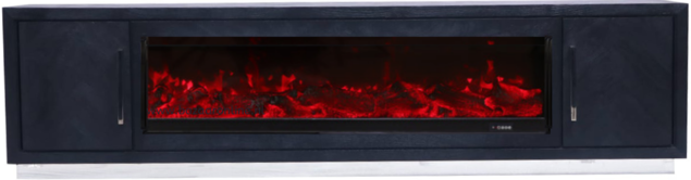 TV-Meubel Black Bonito incl. Sfeerhaard Zilver - visgraat look - 200x40x55cm