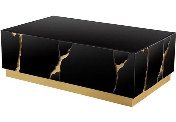 Salontafel Venus Spiegel Glas  - 120 x 70cm - Zwart / Goud