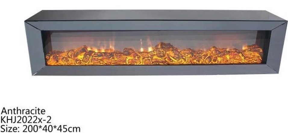 Tv-meubel Dubai Spiegelglas - Antraciet glas - incl. elektrische sfeerhaard