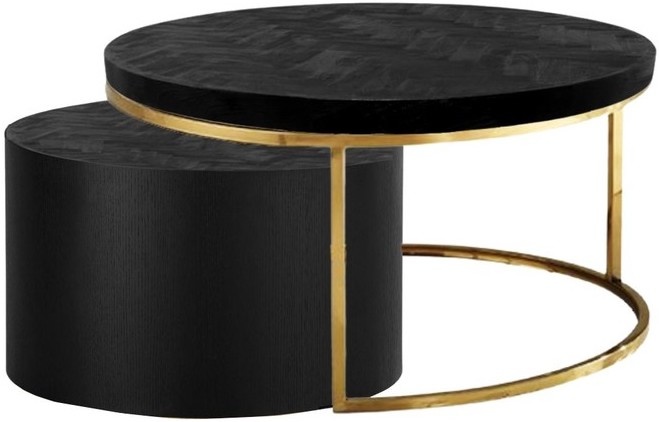 Salontafel Black Bonito - Visgraat - Goud - Set van 2 - Cilinder