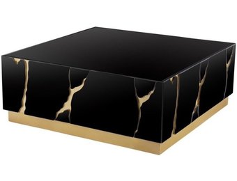 Salontafel Venus Spiegel Glas - 100 x 100cm - Zwart / Goud