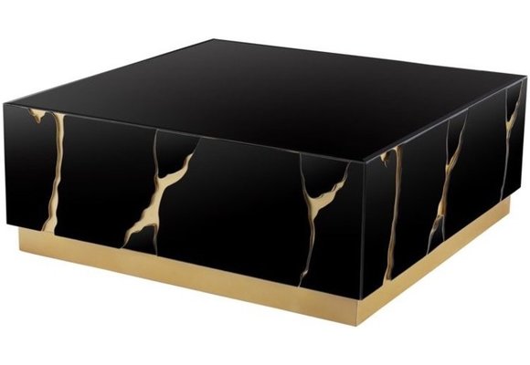 Salontafel Venus Spiegel Glas  - 100 x 100cm - Zwart / Goud