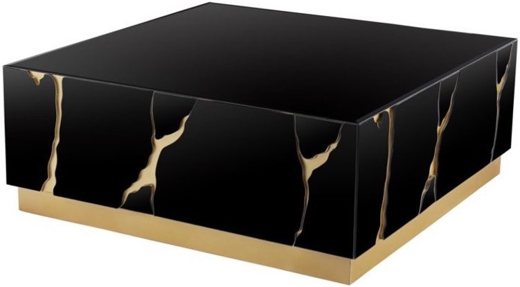 Salontafel Venus Spiegel Glas  - 100 x 100cm - Zwart / Goud
