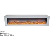 Tv-meubel Dubai Spiegelglas - Wit glas - incl. elektrische sfeerhaard