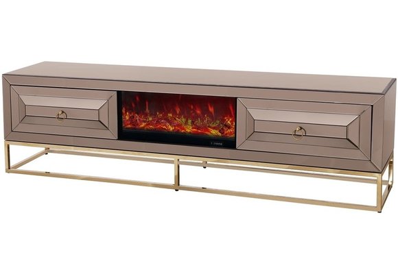 TV-meubel met elektrische sfeerhaard Oxford Sepia / Goud