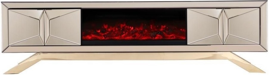 TV-meubel met elektrische sfeerhaard Dublin Sepia / Goud