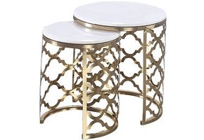 Bijzettafel Forli 2-delig - Wit marmer Goud