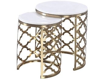 Bijzettafel Forli 2-delig - Wit marmer Goud