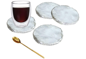 Onderzetters Marmer Wit/Zilver - set van 4