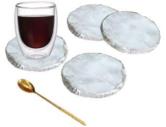 Onderzetters Marmer Wit/Zilver - set van 4