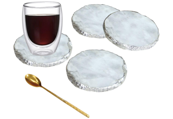 Onderzetters Marmer Wit/Zilver - set van 4