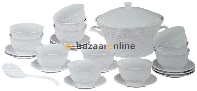 Soep set - 27-delig - Porselein - Strepenprint - 12 persoons