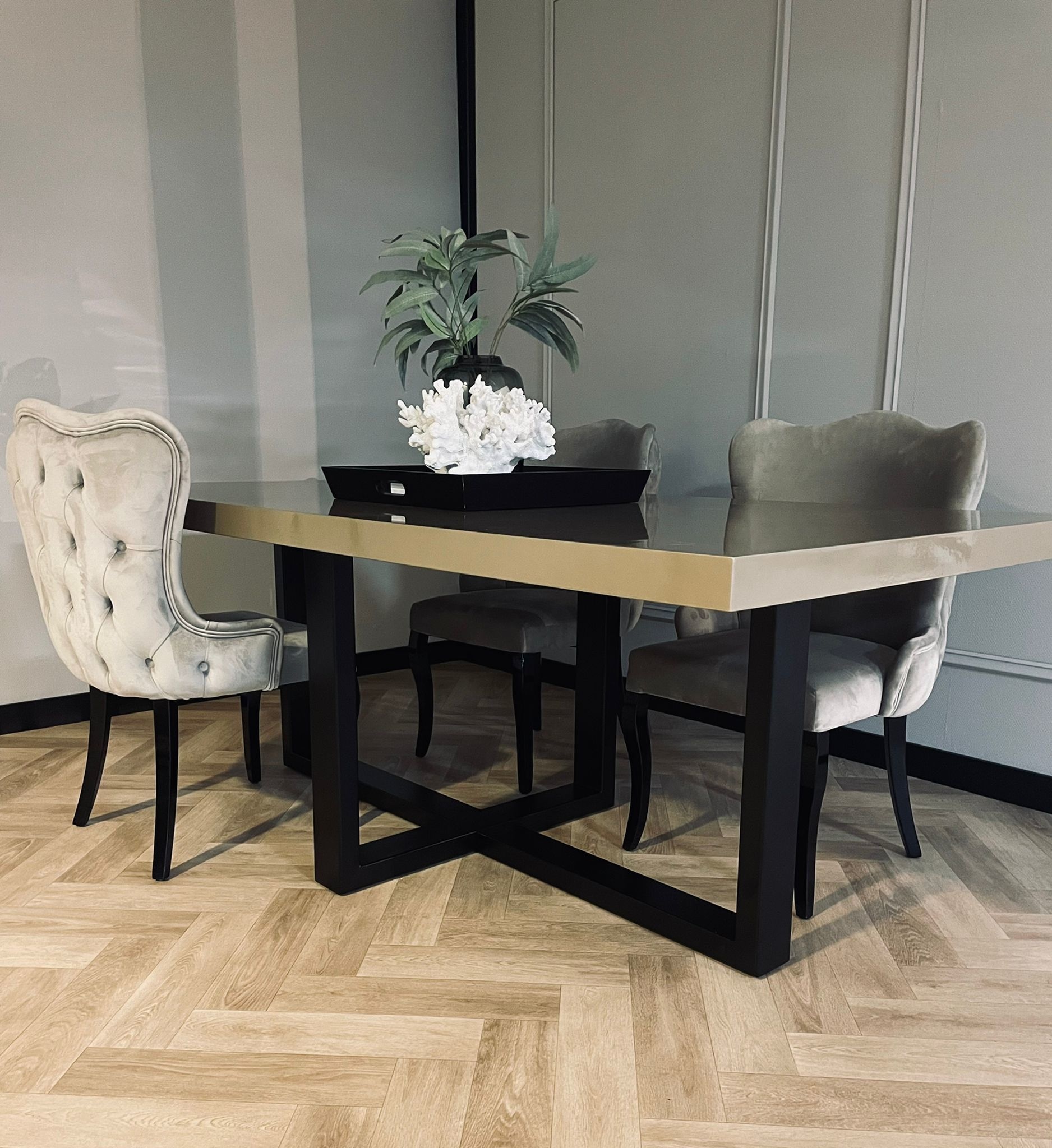 Eettafel Osaka - Kruispoot - Champagne hoogglans