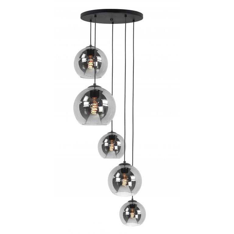 Hanglamp met 5 glazen bollen Trapeze Smoke glas