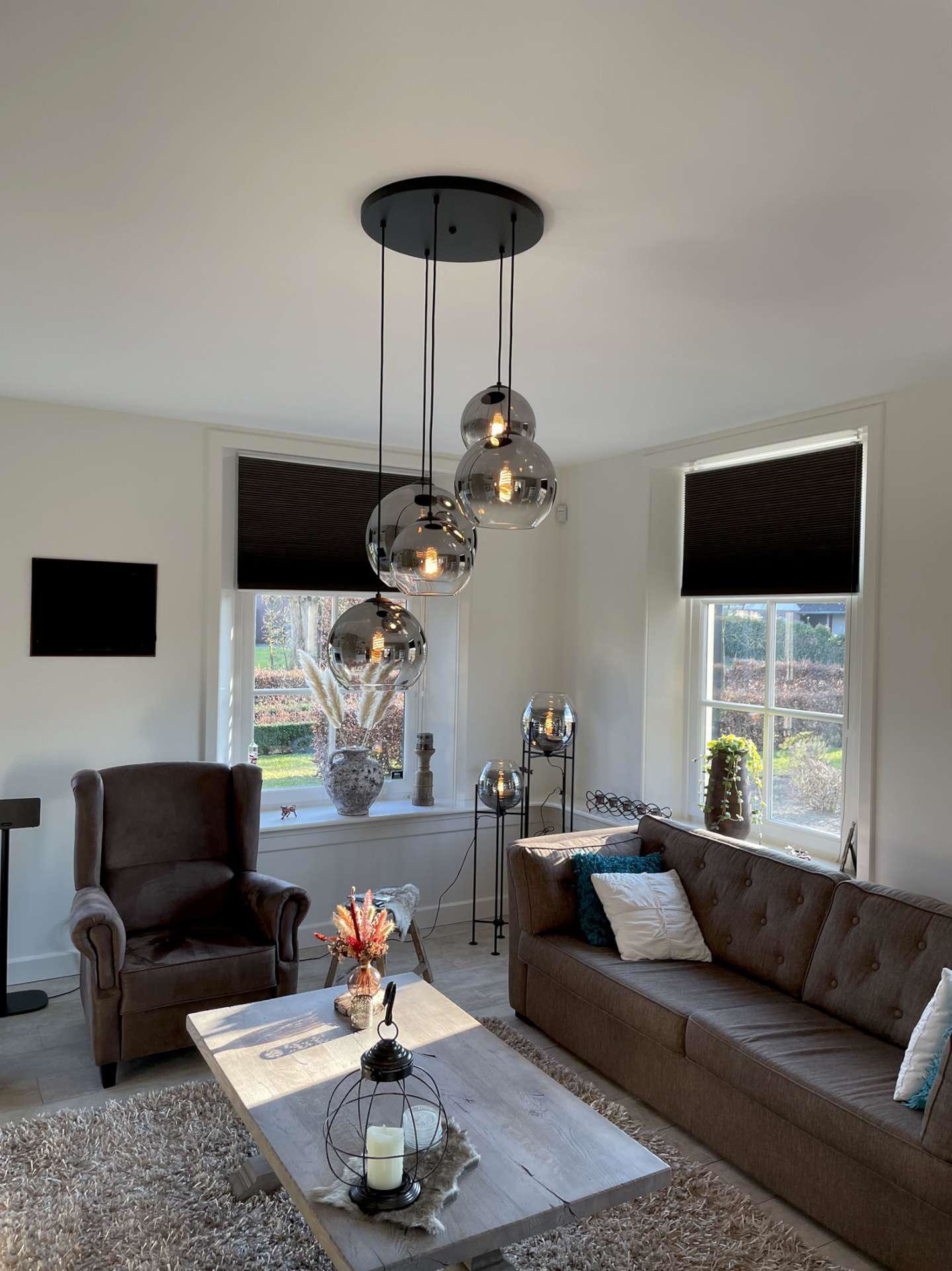 Hanglamp met 5 glazen bollen Trapeze Smoke glas