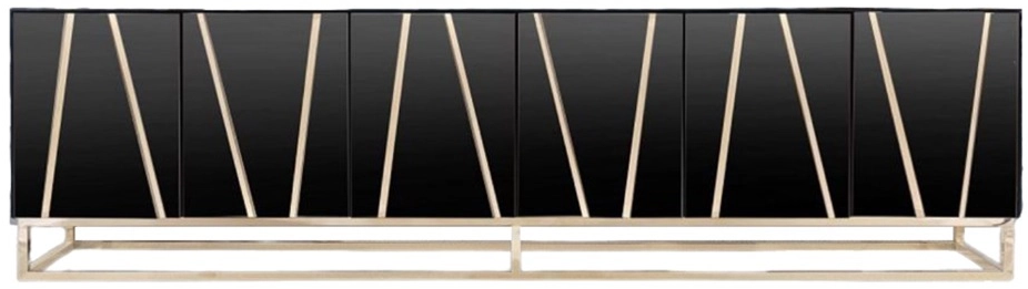 Tv-meubel - Tello - Zwart/Goud - Spiegelglas - 200 cm