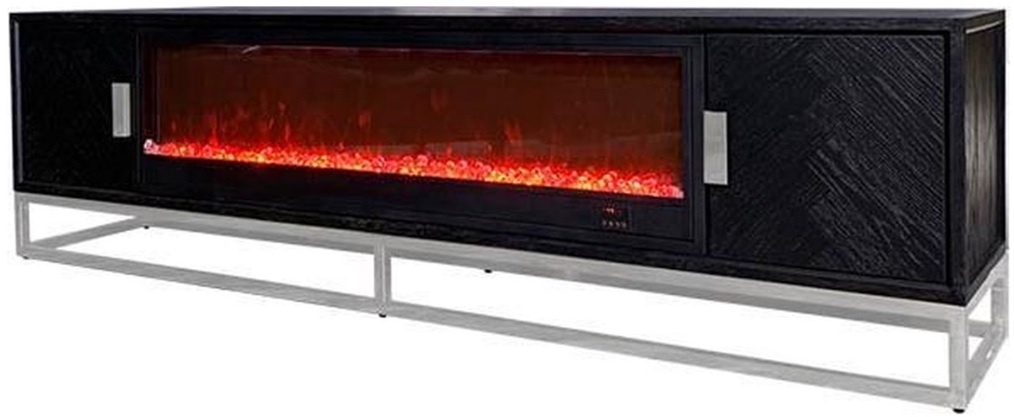 TV-Meubel Blackbonito - incl. sfeerhaard - 200 x 40 cm - Zilver