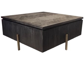 Salontafel Beverly - Visgraat Zwart/Goud - 100 x 100 cm