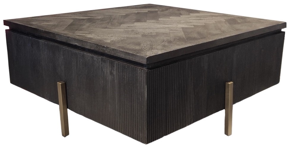 Salontafel Beverly - Visgraat Zwart/Goud - 100 x 100 cm