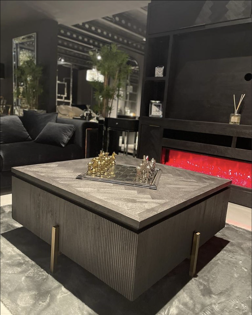 Salontafel Beverly - Visgraat Zwart/Goud - 100 x 100 cm